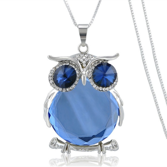 Jewelry - Blue Crystal/Rhinestone Owl Pendant Necklace